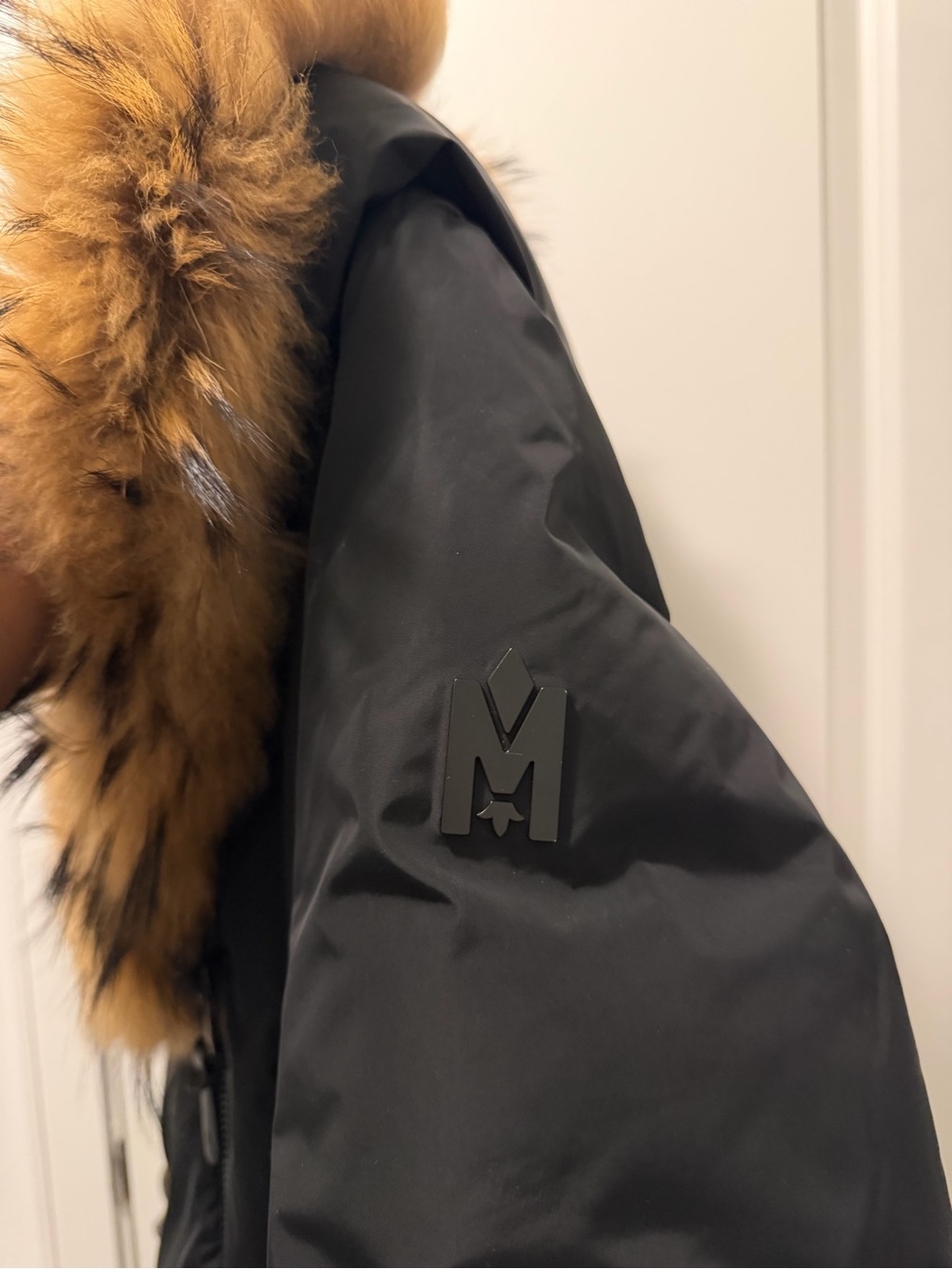 Mackage Women's Black Down Coat with Natural Fur Hood - Picture 6 of 9